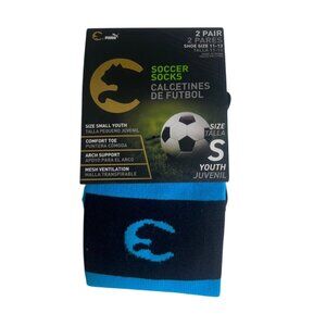 E By Puma Youth Soccer Socks 2 Pairs Small Black Blue New Arch Support Ventilati
